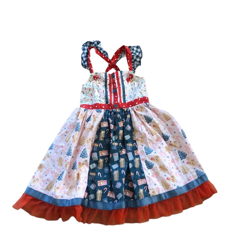 Matilda Jane Colorful Patchwork Dress with Red Accents